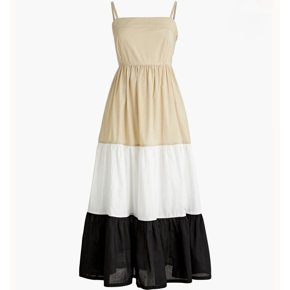 J. Crew Sundress Women's Size 4 Square-Neck Tiered Dress Cotton Midi